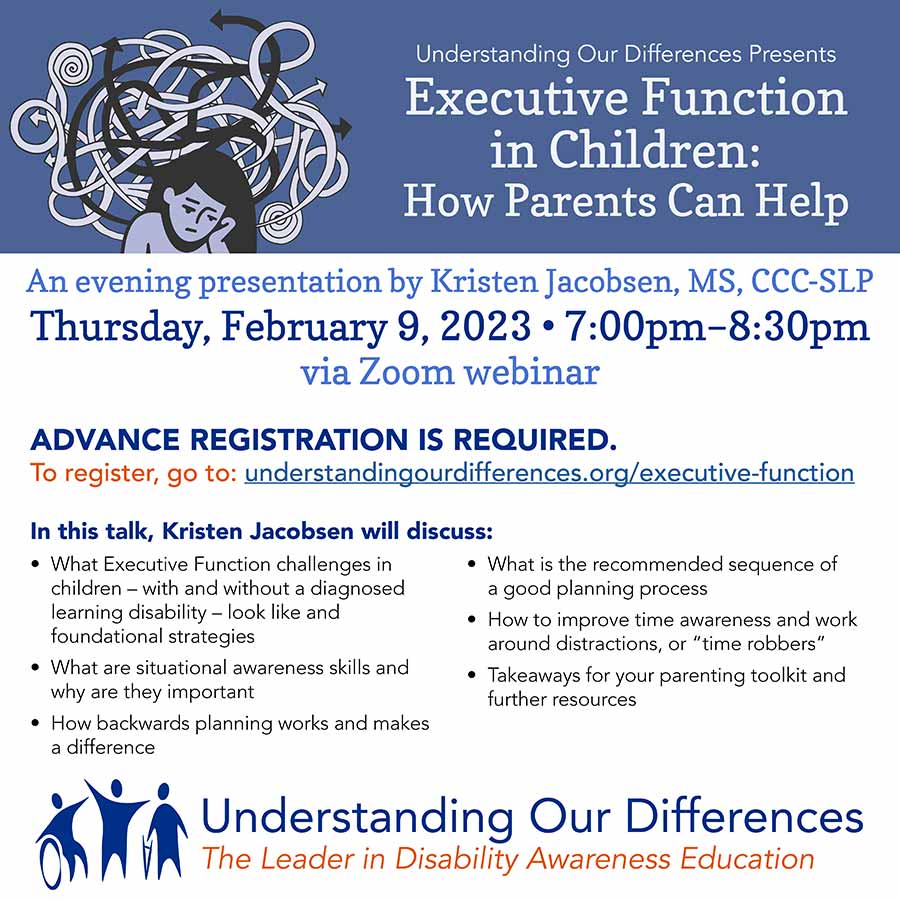 Understanding Our Differences flyer for Executive Function webinar