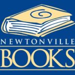 Newtonville Books Logo - blue background with a cream-colored drawing of a book and matching color text that reads Newtonville Books
